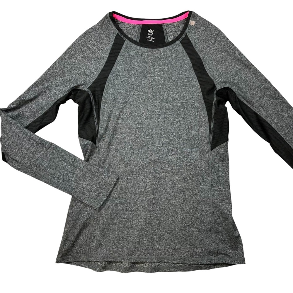 H&M SPORT Charcoal Gray & Black Long Sleeve Crew Neck Active Top Women's‎ Small